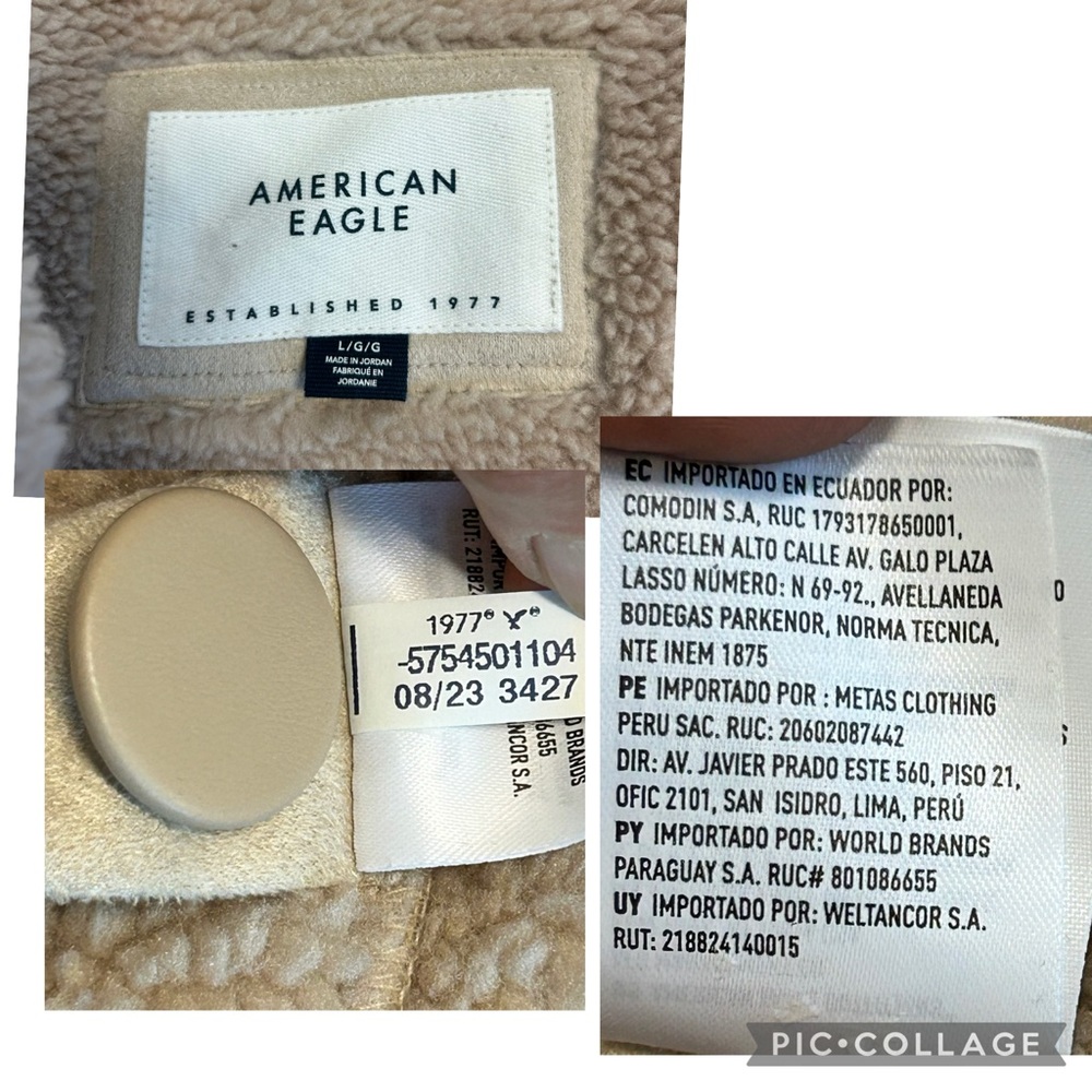 American Eagle double-breasted Vegan faux shearling coat light beige cream Sz L - Picture 12 of 14